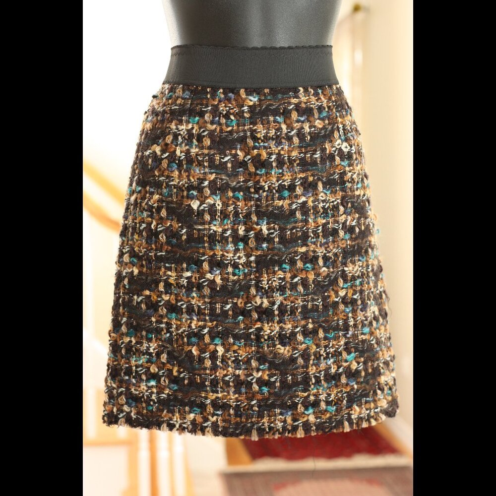 DOLCE & GABBANA Black, Tan, White and Blue Tweed Mini Skirt